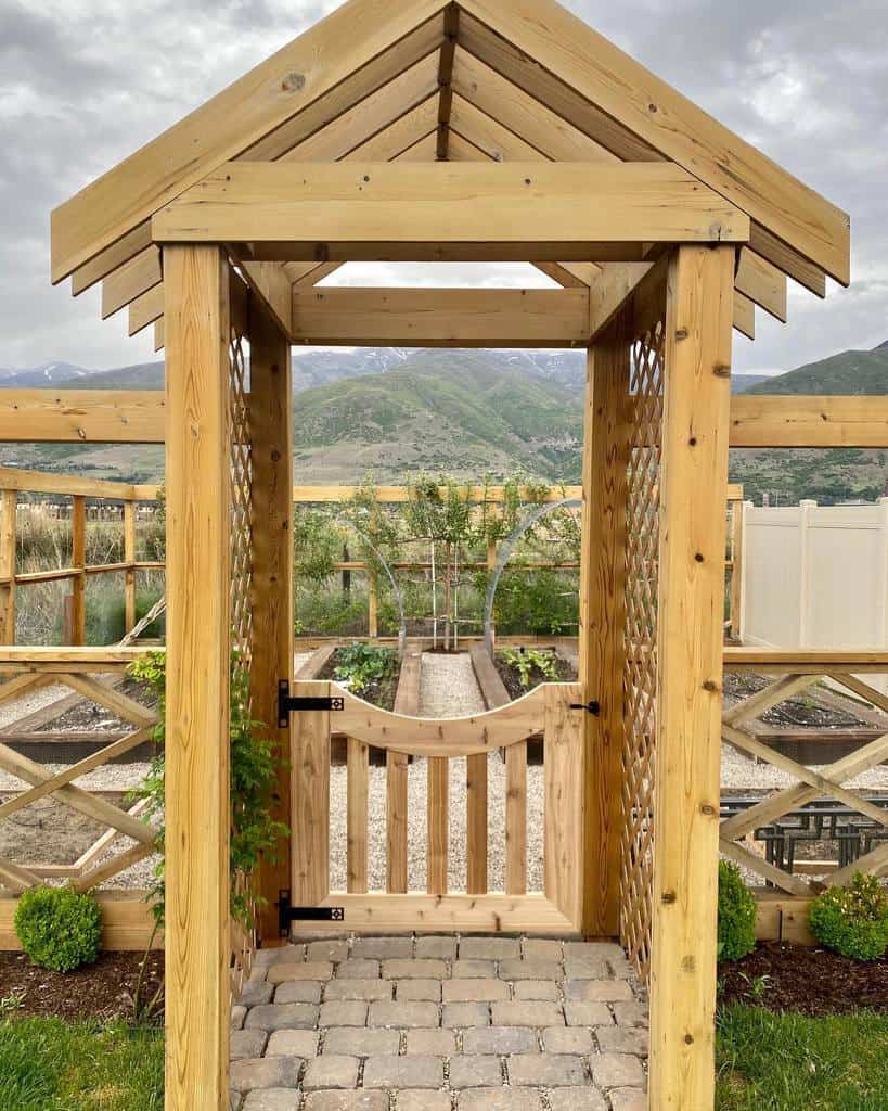 wood arbor garden trellis with gate