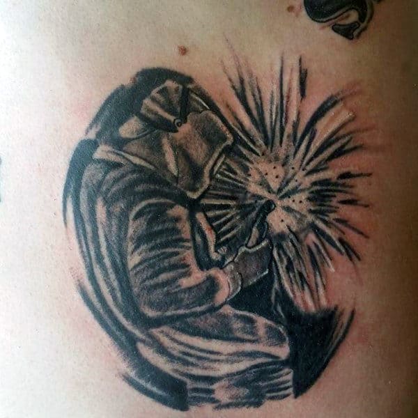 Arc Mens Welding Black And Grey Back Tattoo Design Ideas
