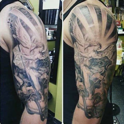 Archangel Micheal Tattoo Ides For Men Half Sleeve