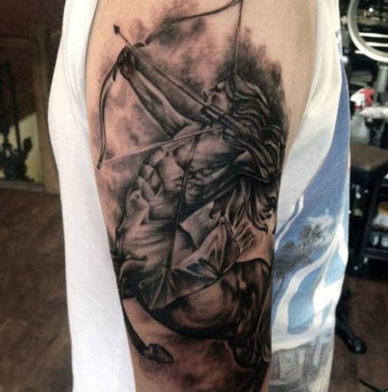 Archer Half Human Half Horse Mens Sagittarius Tattoo On Upper Arm