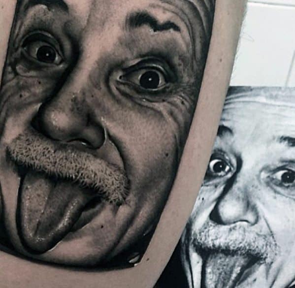 Arm 3d Amens Tattoo Ideas With Albert Einstein Sticking Out Tounge Portrait Design