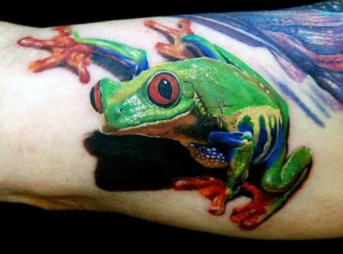 Arm 3d Realistic Male Frog Tattoo