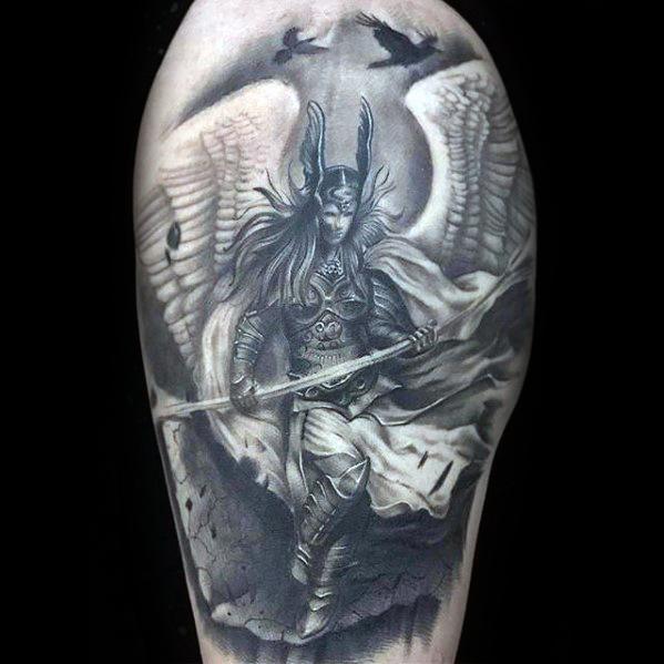 Arm 3d Realistic Mens Manly Valkyrie Tattoo Designs