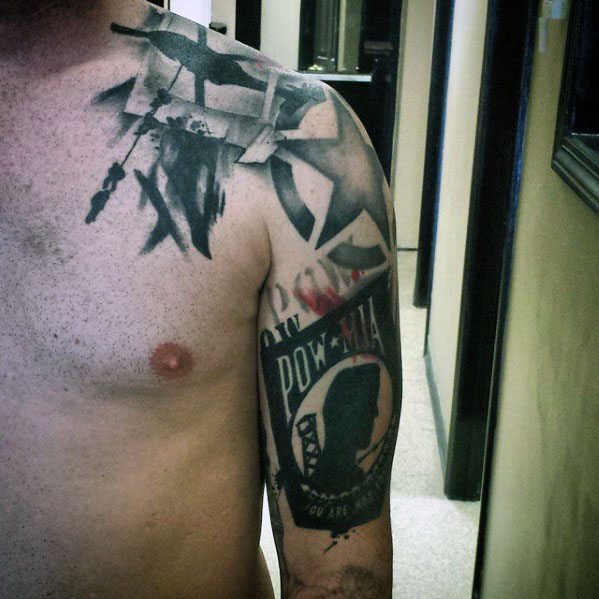 Arm And Shoulder Mens Pow Mia Tattoo Ideas