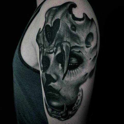 Arm Animal Skull Female Portrait Distinctive Male Morph Tattoo Designs