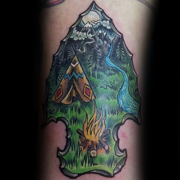 Arm Arrowhead Teepee Tattoo Designs For Guys