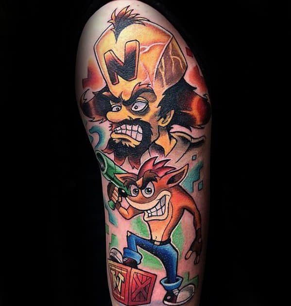 Arm Artistic Male Crash Bandicoot Tattoo Ideas