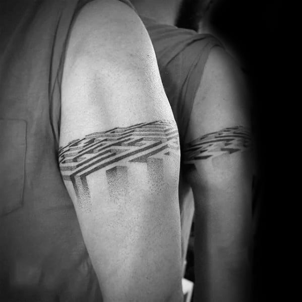 Arm Band 3d Maze Tattoo Designs For Males