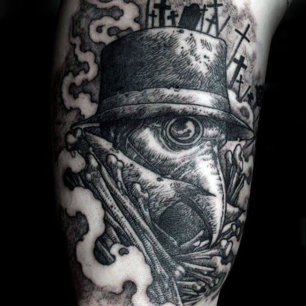 Arm Bicep Mens Plague Doctor Tattoo