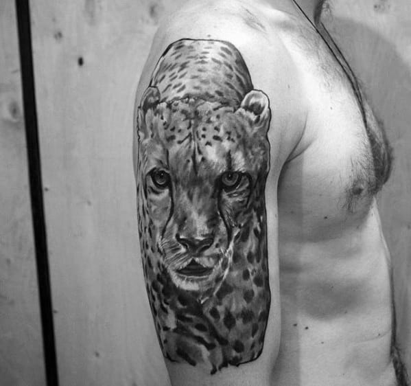 Arm Cheetah Heavily Shaded Tattoos For Guys