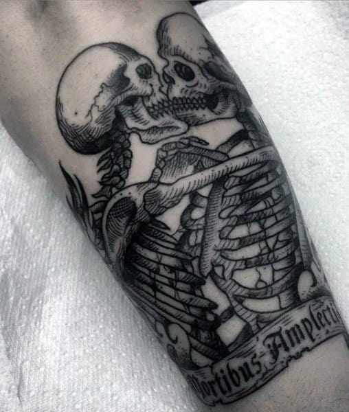 Arm Couple Skeleton Tattoo For Men