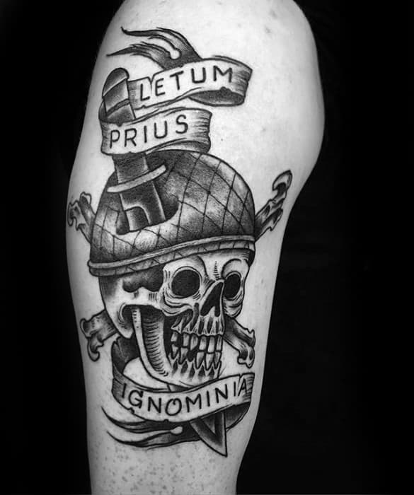 Arm Death Before Dishonor Military Skull Mens Tattoo Designs