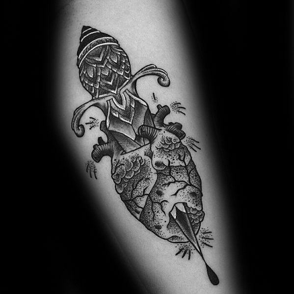 Arm Detailed Dagger Broken Heart Mens Tattoo Designs