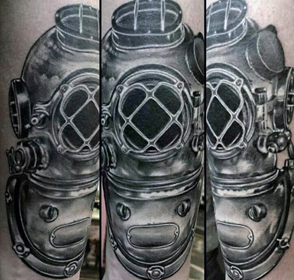 Arm Diving Helmet Tattoo Ideas For Gentlemen