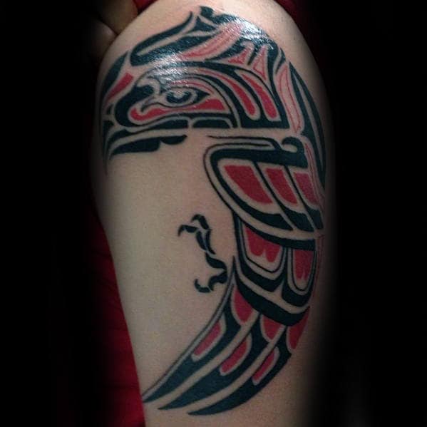 Arm Flying Hawk Tribal Bird Mens Tattoo Ideas