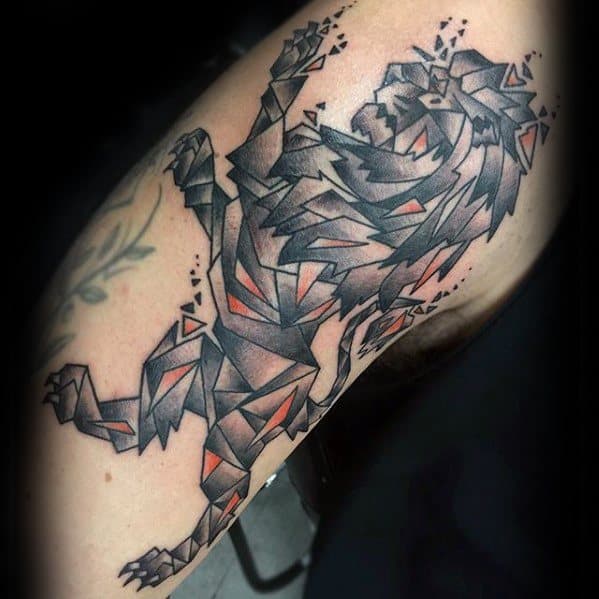 Arm Geometric Lion Mens Tattoo Ideas