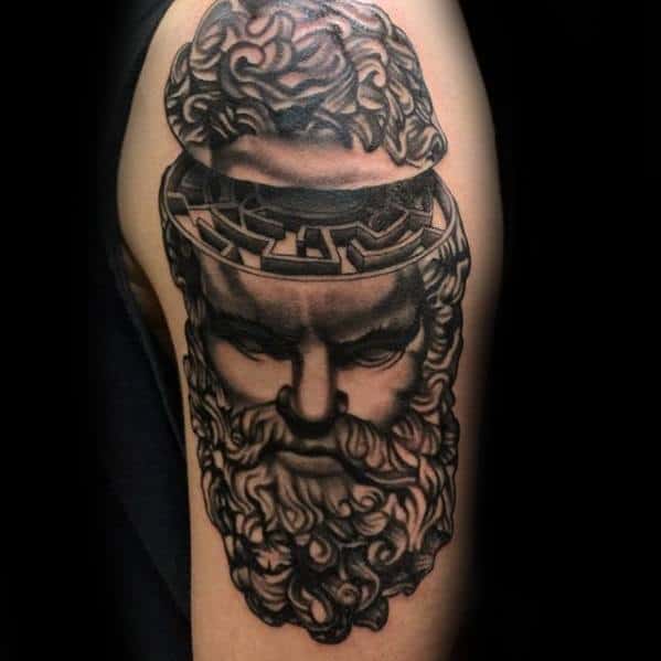 Arm Greek God Head Maze Tattoo Design Ideas For Males