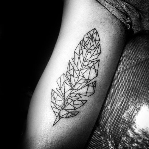 Arm Guys Geometric Feather Tattoos