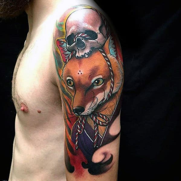 Arm Guys Kitsune Skull Tattoo Inspiration