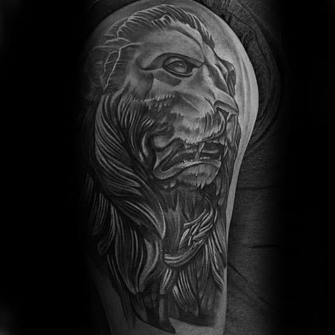 Arm Guys Lion Statue Tattoo Designs
