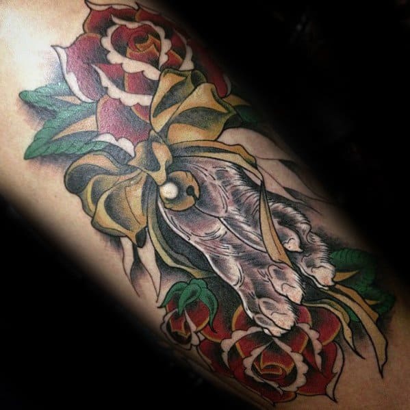 Arm Guys Rabbit Foot With Rose Flowers 3d Tattoos