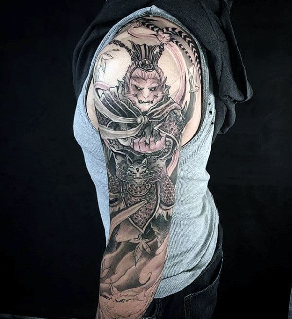 Arm Half Sleeve Monkey King Tattoo Designs For Gentlemen