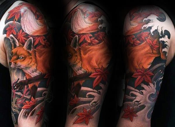 Arm Japanese Waves Guys Kitsune Tattoo