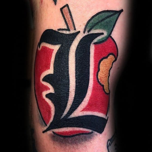 Arm Letter L Apple Death Note Mens Tattoo Designs