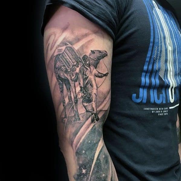 Arm Male Camel Sleeve Tattoo Designs