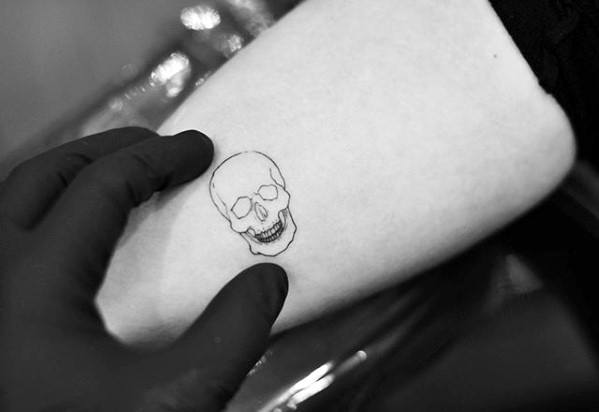 Arm Male Simple Skull Tattoo With Small Design