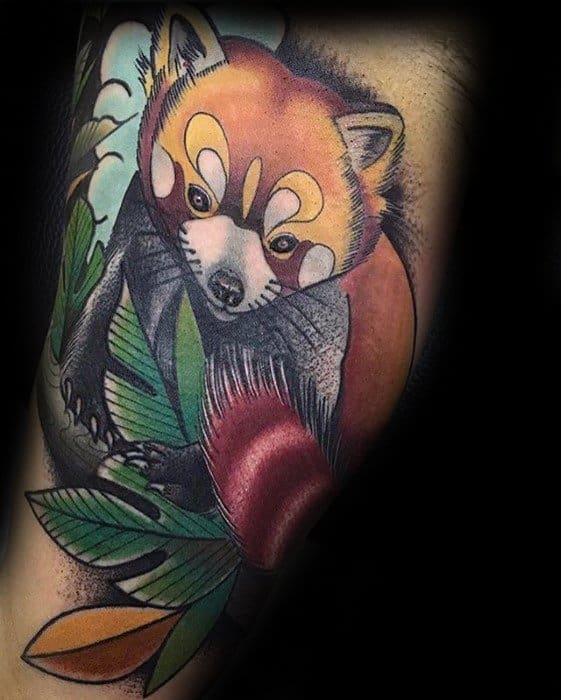 Arm Male Tattoo With Red Panda Design