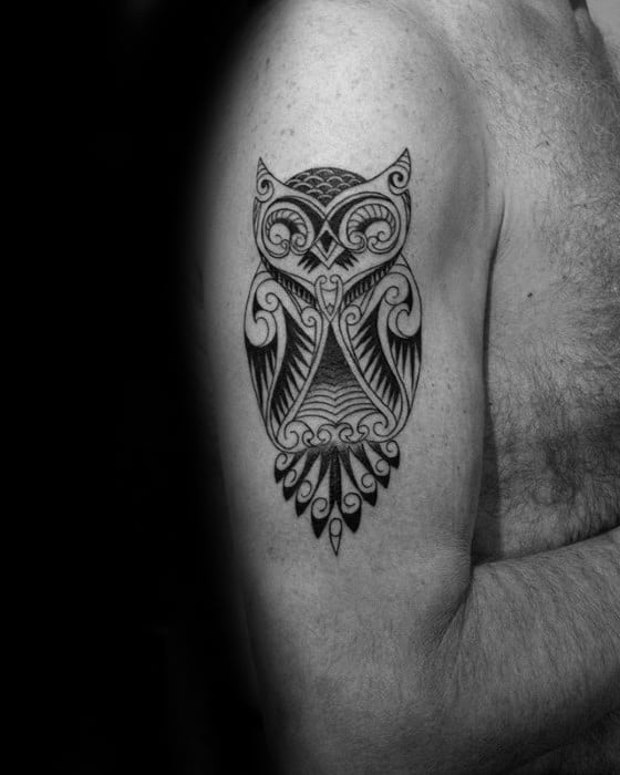 Arm Male Tribal Owl Tattoo Designs