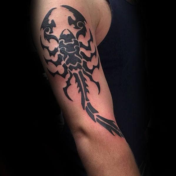 Arm Manly Guys Scorpion Tribal Tattoo Design Ideas