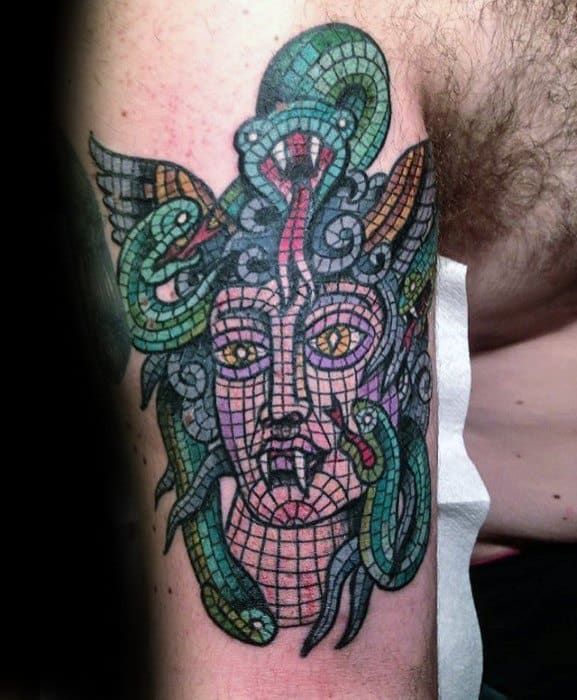 Arm Medusa Creative Mosaic Tattoos For Men