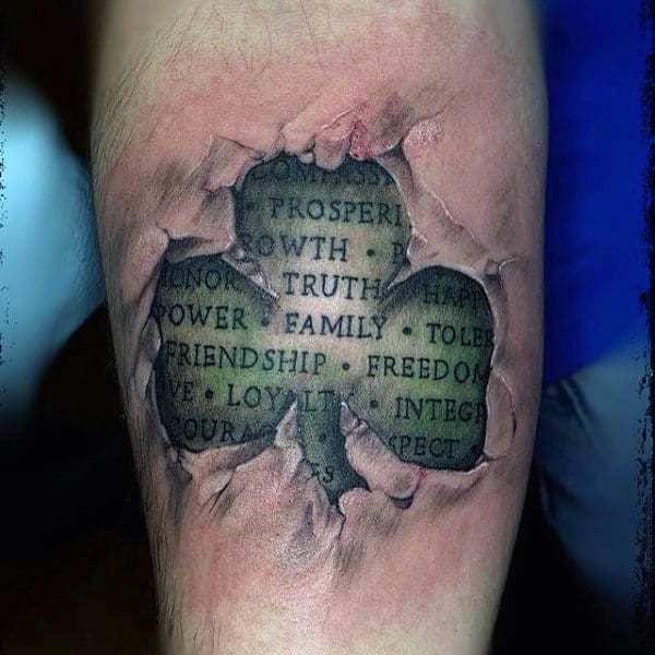 Arm Mens 3d Tattoos Of Shamrocks With Green Ink