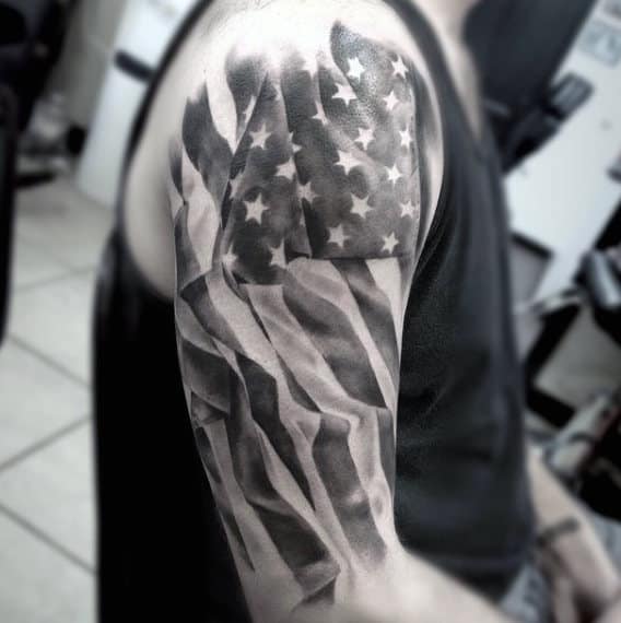 Arm Mens Black And White American Flag Tattoo