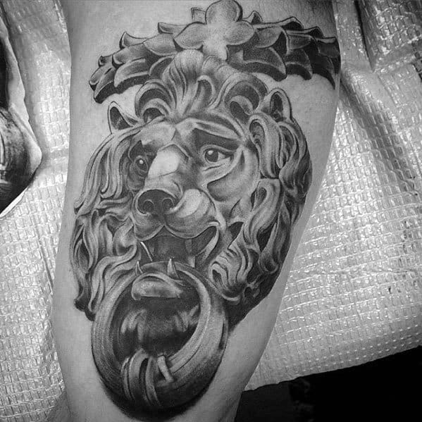 Arm Mens Lion Statue Tattoo Design Ideas