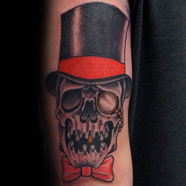 Arm Mens Top Hat Tattoo Design Inspiration
