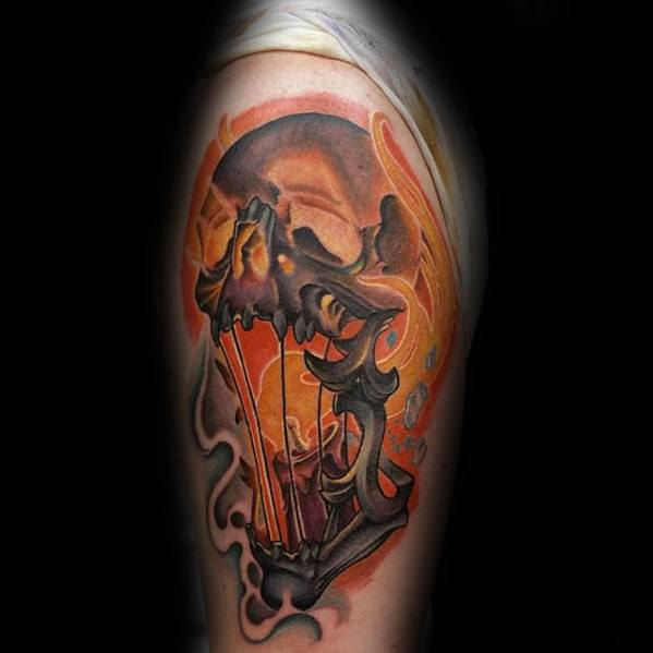 Arm Orange Flaming Skull Tattoo Ideas For Gentlemen
