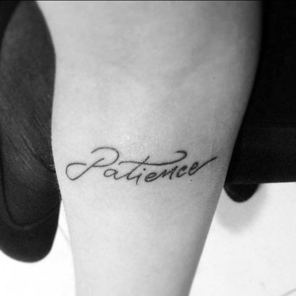 Arm Patience Word Tattoo Designs For Guys
