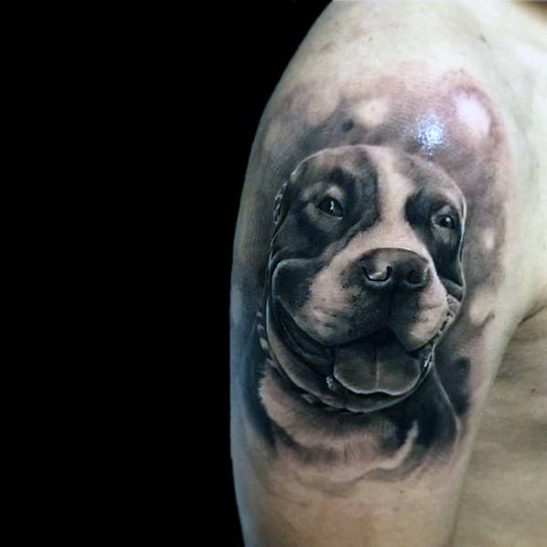 Arm Portrait Of Pitbull Mens Tattoo Ideas