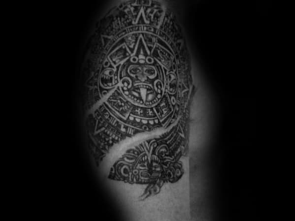 Arm Quarter Sleeve Mayan Calender Male Tattoos
