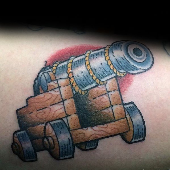 Arm Retro Inner Arm Gentleman With Cannon Tattoo