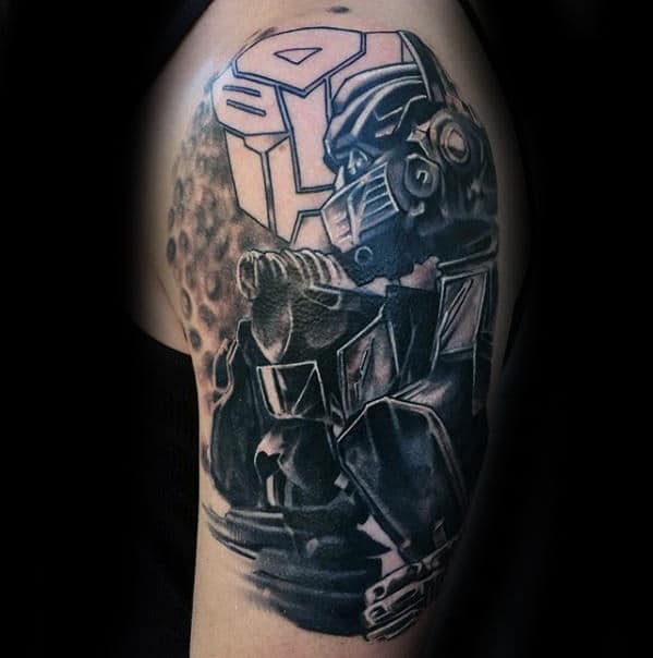 Arm Shaded Guys 3d Tattoo With Transformers Themed Design