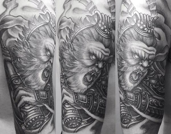 Arm Shaded Monkey King Male Tattoo Ideas