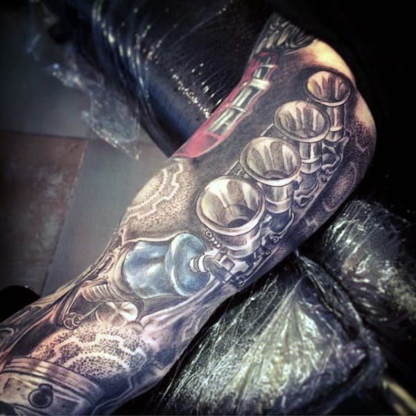 Arm Sleeve Car Engine Piston Tattoos On Males