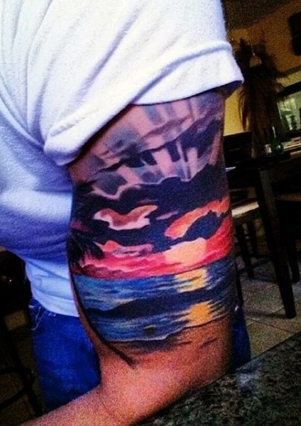 Arm Tattoo Palm Tree And Beach For Guys.jpg