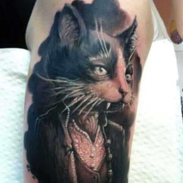 Arm Tattoos Of Vampires On Males With Cat Design