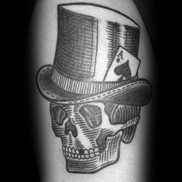 Arm Top Hat With Skull And Ace Of Spades Card Guys Tattoo Ideas