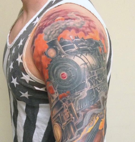 Arm Train Wagons Tattoos For Men